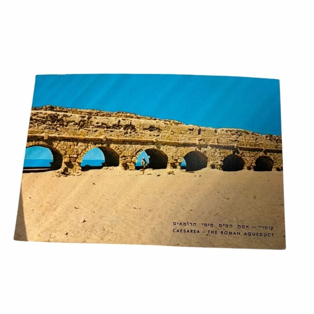 Vintage Caesarea The Roman Aqueduct Postcard Israel Beach Landmark Scenic